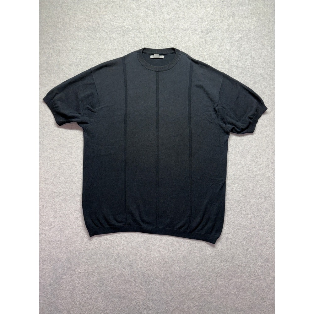 Cassel Mens XXL Black Short Sleeve Knit Sweater Crewneck Vertical Panel Texture